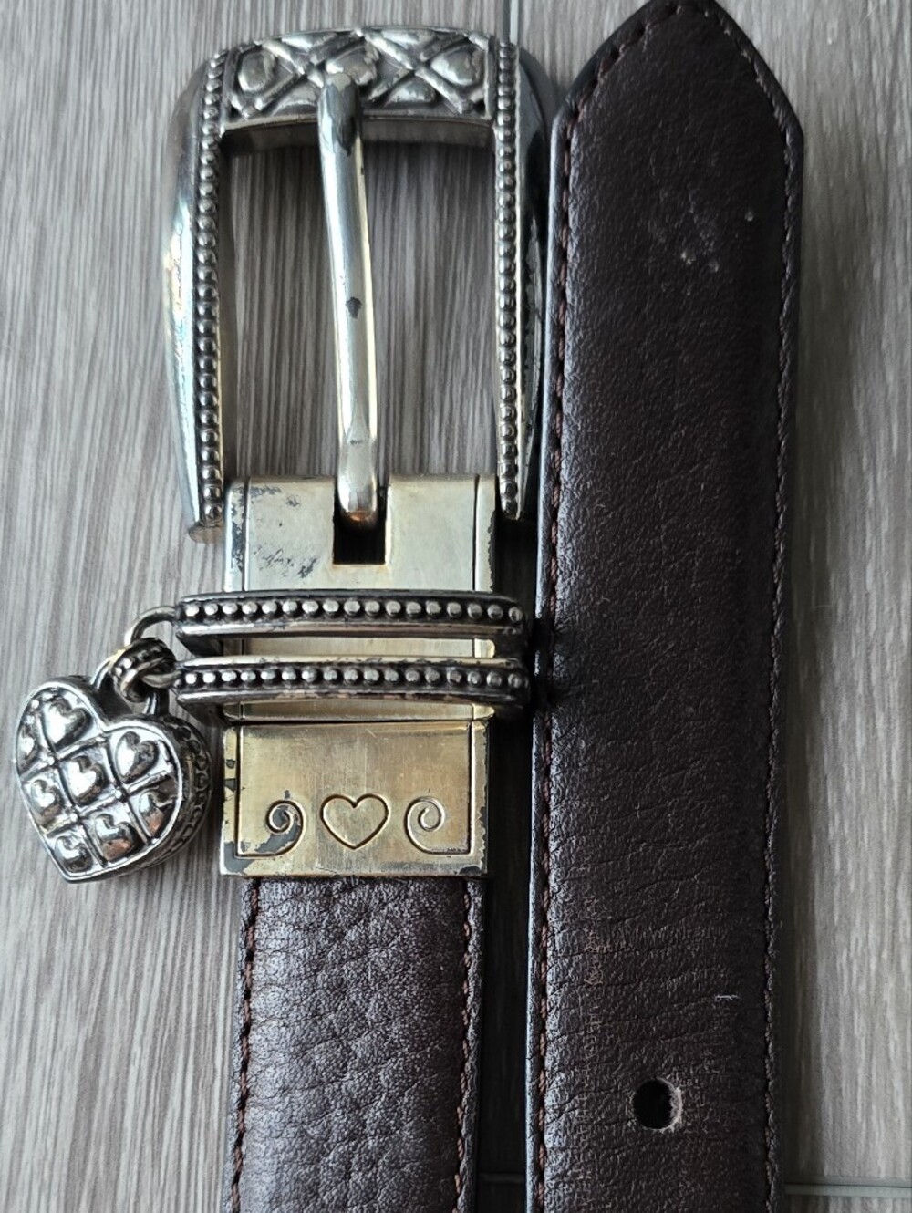 Brighton Reversible Black Brown Western Leather Belt Heart Charm Size L 34